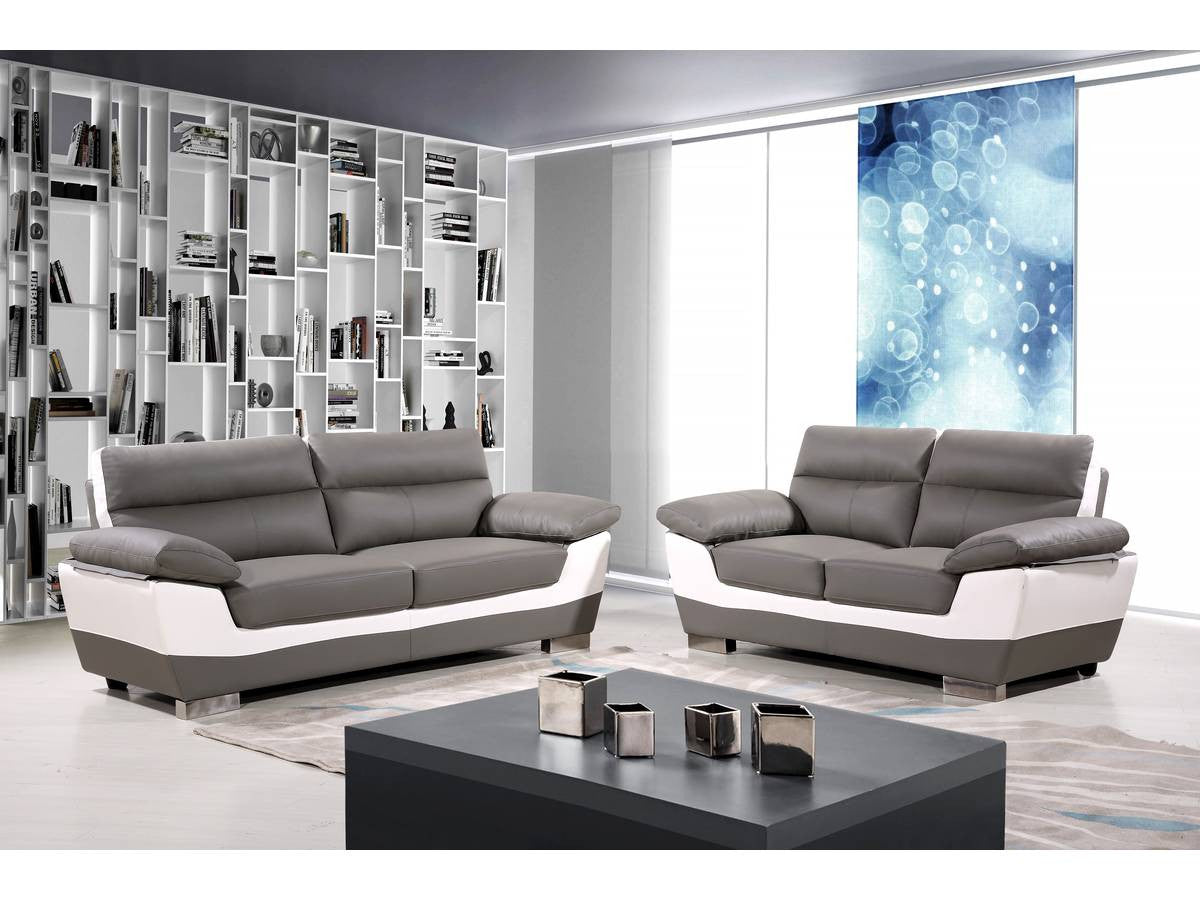 Divano fisso in pelle ricostituita e PVC " Dallas" - 169 x 88 x 90 cm - 2 posti a sedere - Grigio/bianco