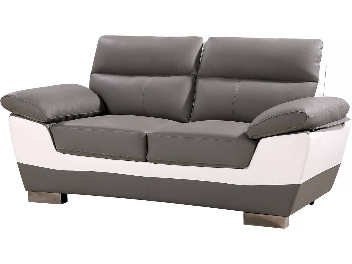 Divano fisso in pelle ricostituita e PVC " Dallas" - 169 x 88 x 90 cm - 2 posti a sedere - Grigio/bianco