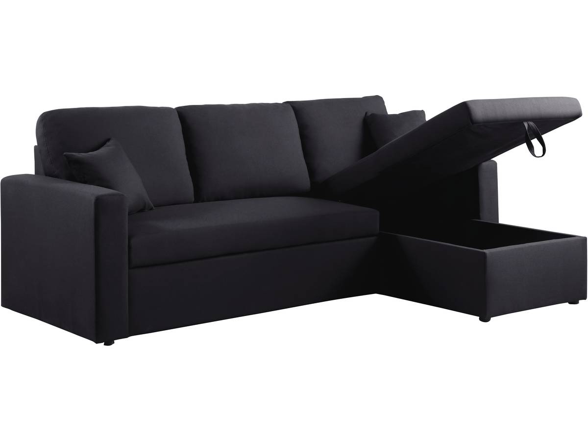 Divano angolare convertibile "Alain" - 221 x 145 x 85 cm - 3 posti - Nero