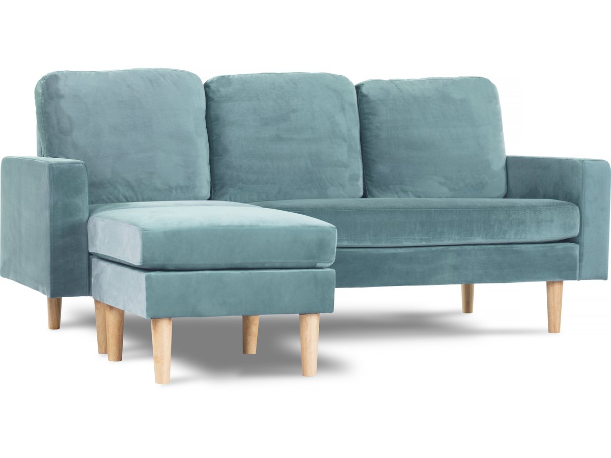 Divano angolare reversibile in velluto "Gabby" - 3 posti - Blu anatra