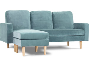 Divano angolare reversibile in velluto "Gabby" - 3 posti - Blu anatra