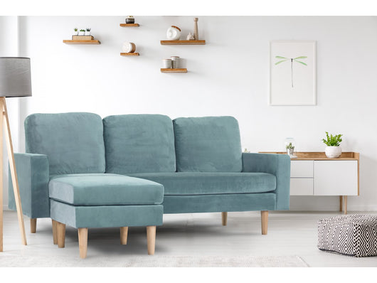 Divano angolare reversibile in velluto "Gabby" - 3 posti - Blu anatra