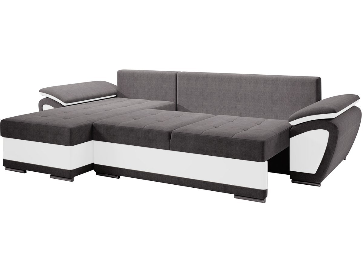 Divano letto angolare sinistro "Enzo" + cassettone - 3 posti - 267 x 156 x 97 cm - Grigio Bianco