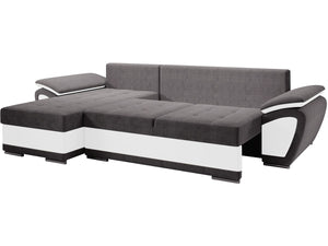 Divano letto angolare sinistro "Enzo" + cassettone - 3 posti - 267 x 156 x 97 cm - Grigio Bianco