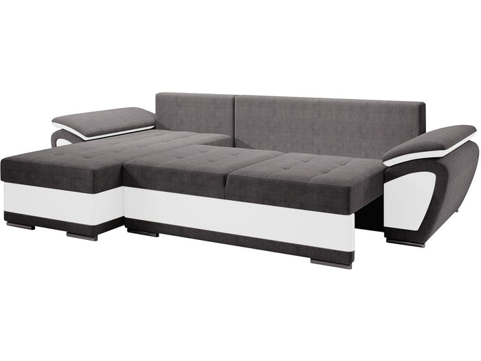 Divano letto angolare sinistro "Enzo" + cassettone - 3 posti - 267 x 156 x 97 cm - Grigio Bianco