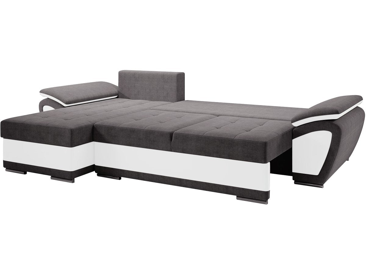 Divano letto angolare sinistro "Enzo" + cassettone - 3 posti - 267 x 156 x 97 cm - Grigio Bianco