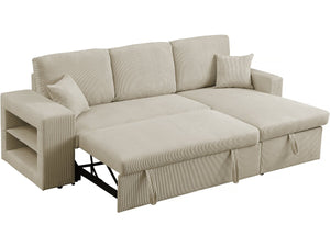 Divano letto angolare in velluto a coste reversibile "Axel" - 3 posti - Beige