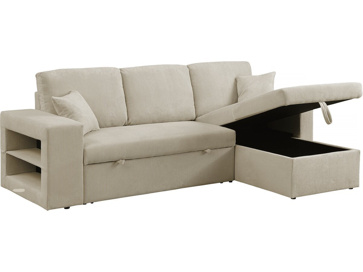 Divano letto angolare in velluto a coste reversibile "Axel" - 3 posti - Beige