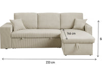 Divano letto angolare in velluto a coste reversibile "Axel" - 3 posti - Beige