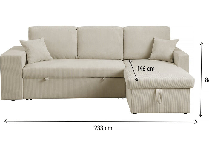 Divano letto angolare in velluto a coste reversibile "Axel" - 3 posti - Beige