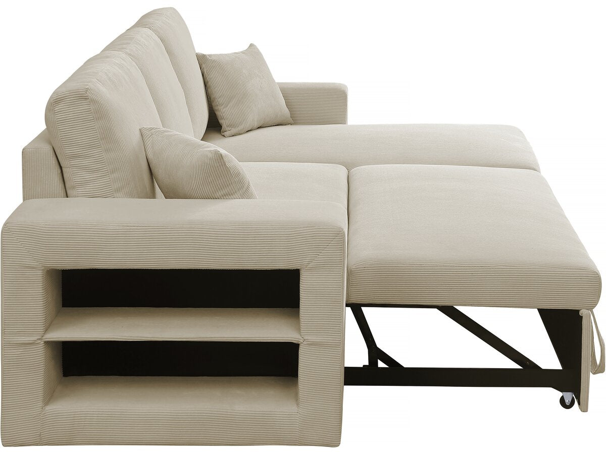 Divano letto angolare in velluto a coste reversibile "Axel" - 3 posti - Beige