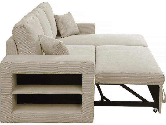 Divano letto angolare in velluto a coste reversibile "Axel" - 3 posti - Beige