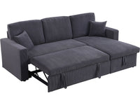 Divano letto angolare in velluto a coste "Alain" - 3 posti - Grigio