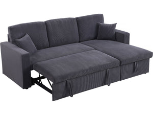 Divano letto angolare in velluto a coste "Alain" - 3 posti - Grigio