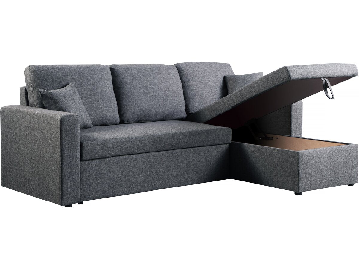Divano angolare trasformabile/reversibile con cassapanca "Alain II" - 3 posti - Grigio scuro