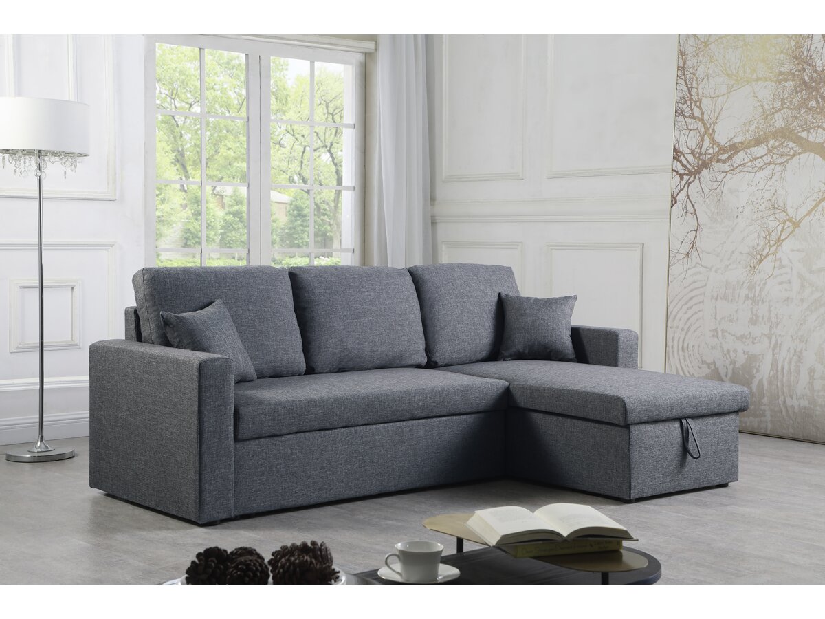 Divano angolare trasformabile/reversibile con cassapanca "Alain II" - 3 posti - Grigio scuro