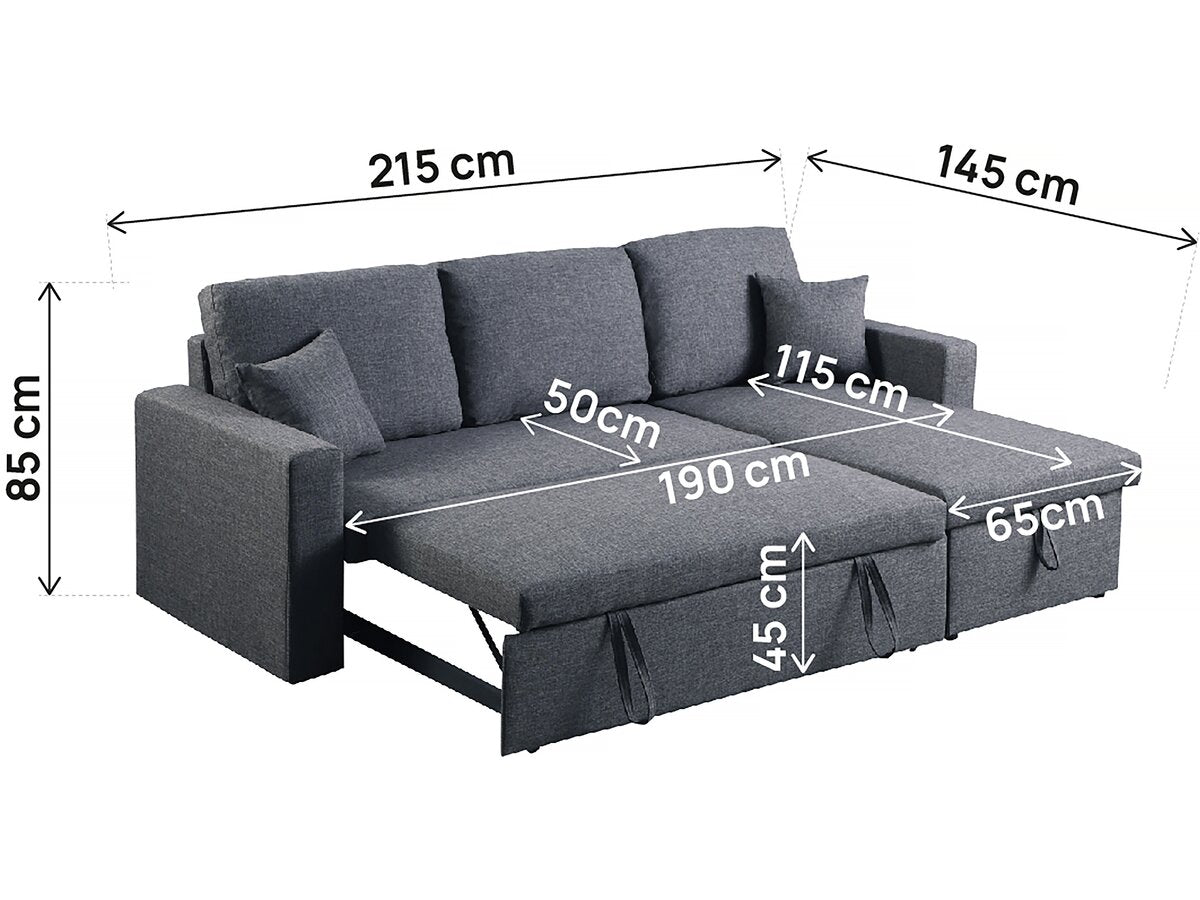 Divano angolare trasformabile/reversibile con cassapanca "Alain II" - 3 posti - Grigio scuro