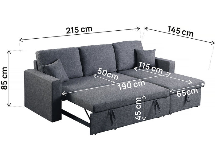 Divano angolare trasformabile/reversibile con cassapanca "Alain II" - 3 posti - Grigio scuro