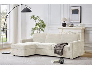 Divano letto angolare reversibile "Celia" con meccanismo trasformabile express in tessuto - 3 posti - Beige