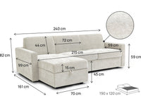 Divano letto angolare reversibile "Celia" con meccanismo trasformabile express in tessuto - 3 posti - Beige