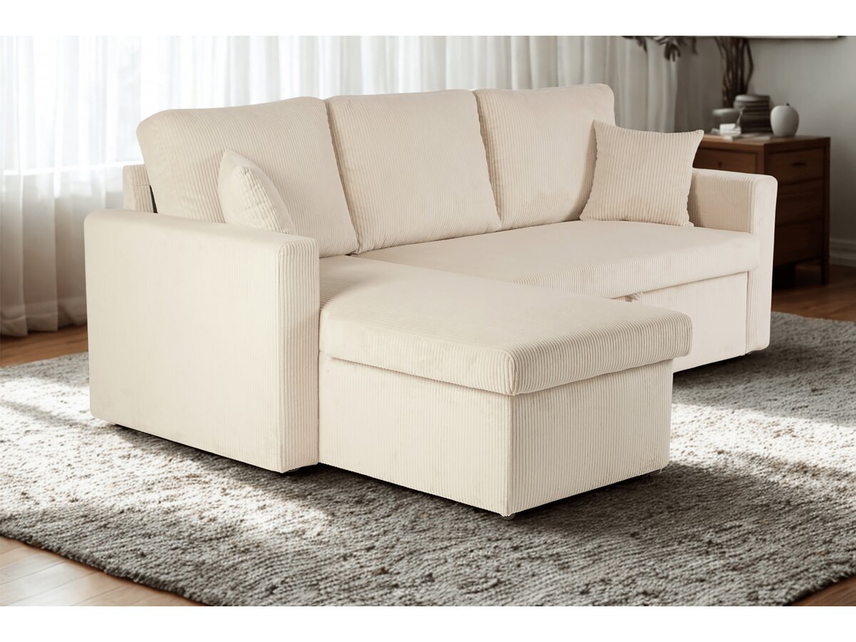 Divano angolare trasformabile/reversibile a 3 posti "Alain II" in velluto lavorato a maglia con fodera - Beige