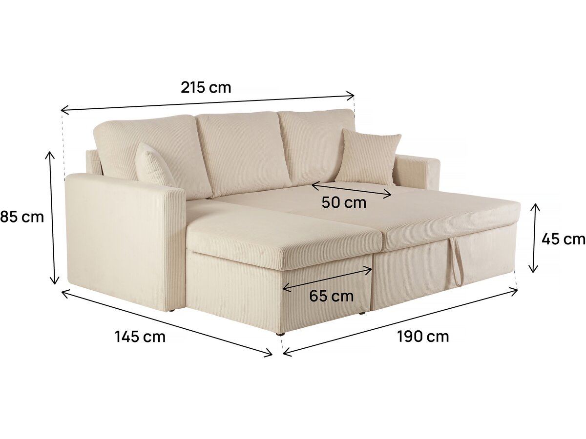 Divano angolare trasformabile/reversibile a 3 posti "Alain II" in velluto lavorato a maglia con fodera - Beige