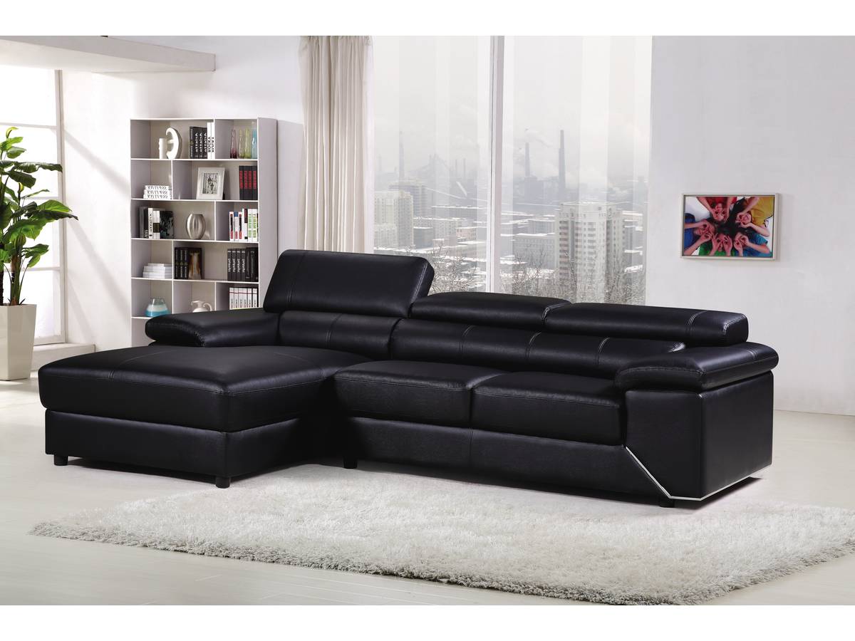 Divano ad angolo in pelle ricostituita e PVC London 4 posti a sedere Nero Angolo sinistro