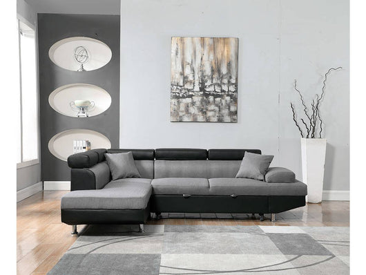 Divano ad angolo convertibile "Sophia luxe" - 265 x 190,5 x 80/91 cm - Nero / Grigio - 5 posti - Angolo sinistro
