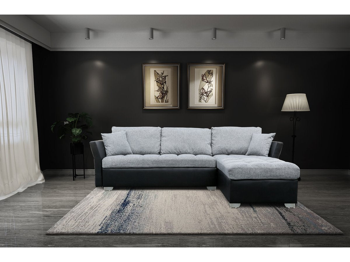 Divano ad angolo 4 posti reversibile Valentine colore Grigio e Nero