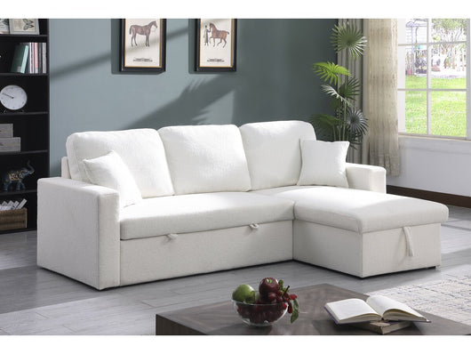 Divano angolare trasformabile/reversibile con cassapanca "Alain" - 3 posti - Bouclettes - Bianco