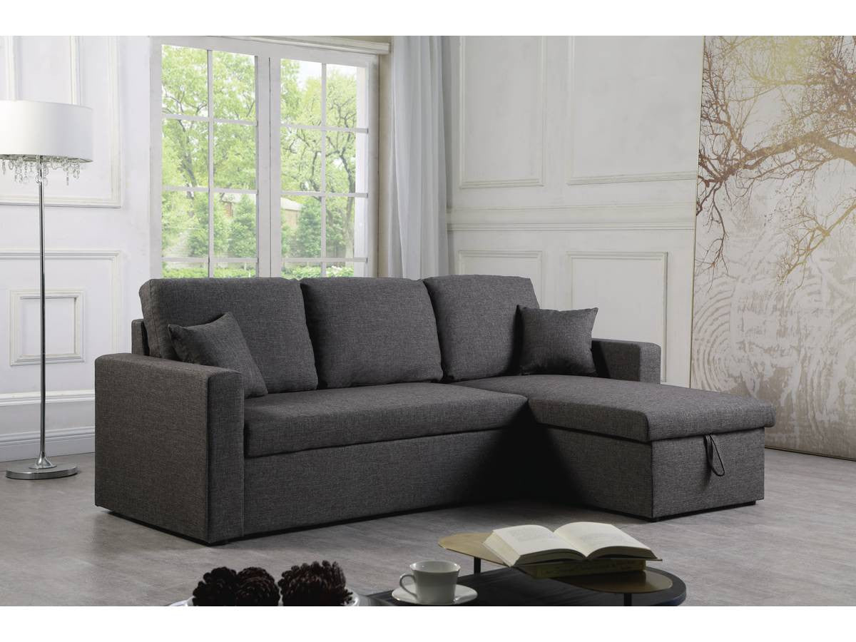Divano ad angolo convertibile "Alain" - Grigio - 221 x 145 x 85 cm - 3 posti - Grigio
