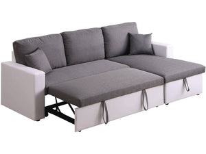 Divano ad angolo trasformabile con contenitore "Alain" - 221 x 145 x 85 cm - 3 posti a sedere - Grigio / Bianco