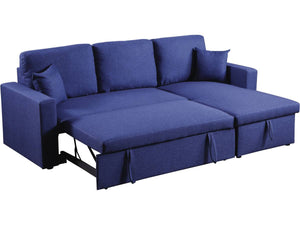 Divano ad angolo trasformabile con contenitore "Alain" - 221 x 145 x 85 cm - 3 posti a sedere - Blu