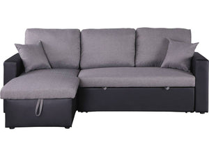 Divano ad angolo trasformabile con contenitore "Alain" - 221 x 145 x 85 cm - 3 posti a sedere - Grigio / Nero