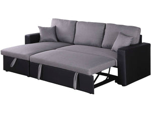 Divano ad angolo trasformabile con contenitore "Alain" - 221 x 145 x 85 cm - 3 posti a sedere - Grigio / Nero