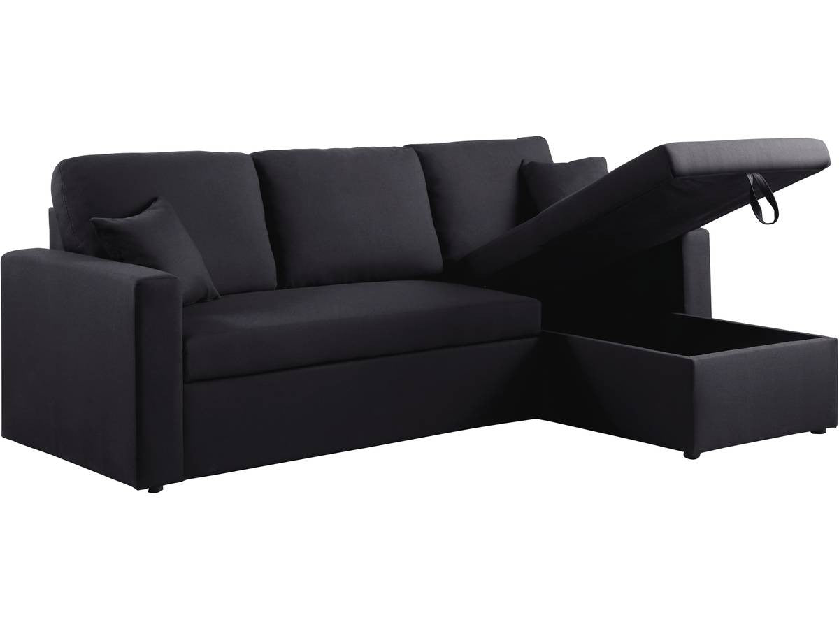 Divano angolare convertibile "Alain" - 221 x 145 x 85 cm - 3 posti - Nero
