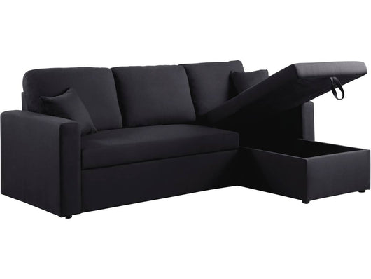 Divano angolare convertibile "Alain" - 221 x 145 x 85 cm - 3 posti - Nero