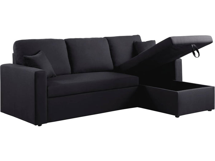 Divano angolare convertibile "Alain" - 221 x 145 x 85 cm - 3 posti - Nero