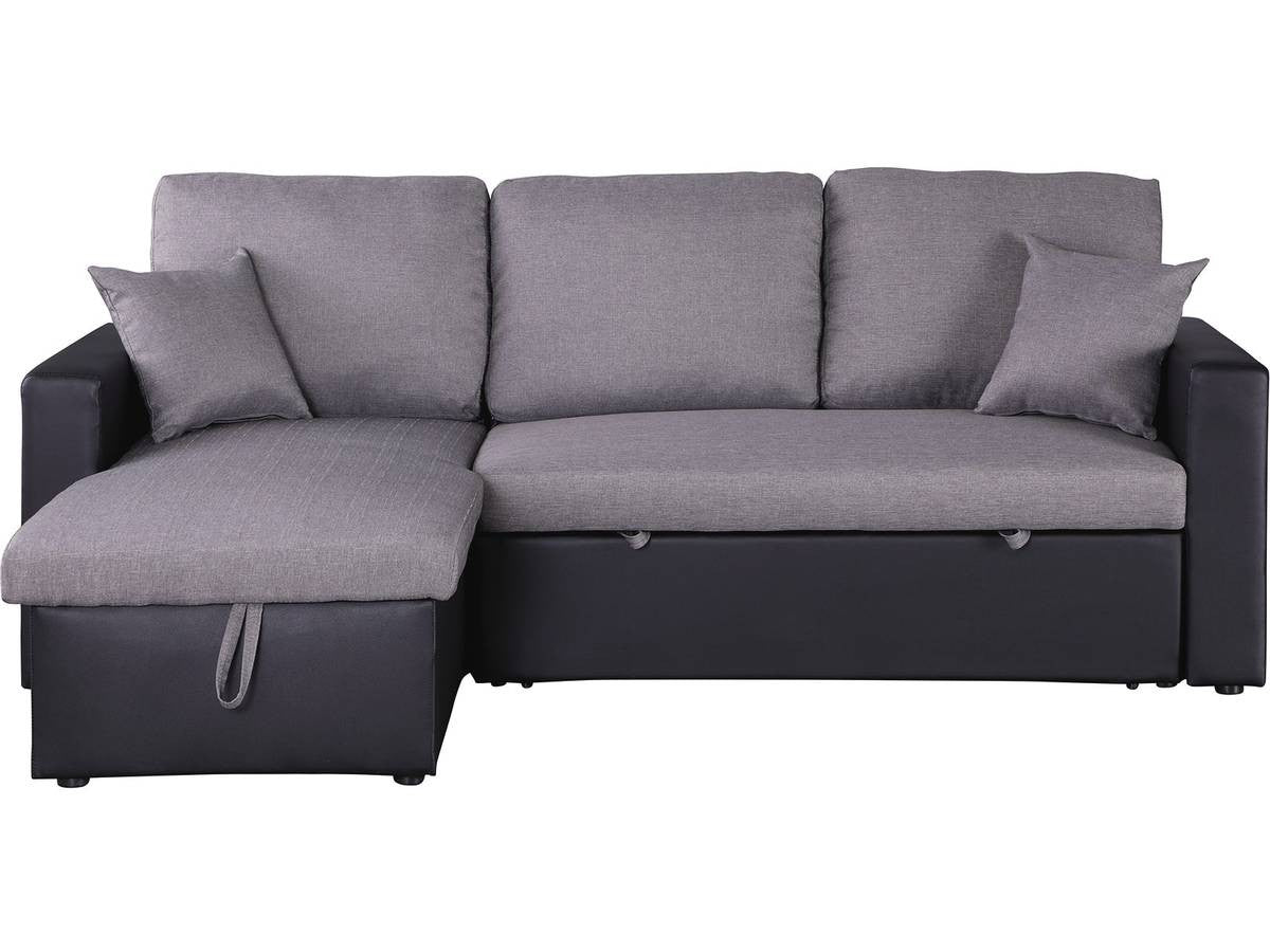Divano ad angolo trasformabile con contenitore "Alain" - 221 x 145 x 85 cm - 3 posti a sedere - Grigio / Nero