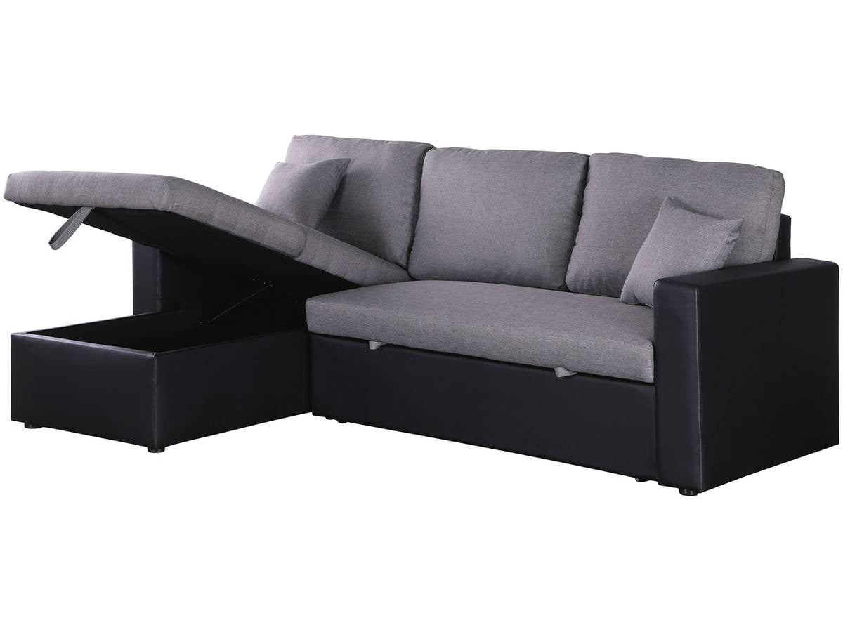 Divano ad angolo trasformabile con contenitore "Alain" - 221 x 145 x 85 cm - 3 posti a sedere - Grigio / Nero