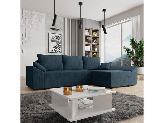 Divano angolare trasformabile con cassapanca "Vaugirard" in velluto a coste - 3 posti - Blu