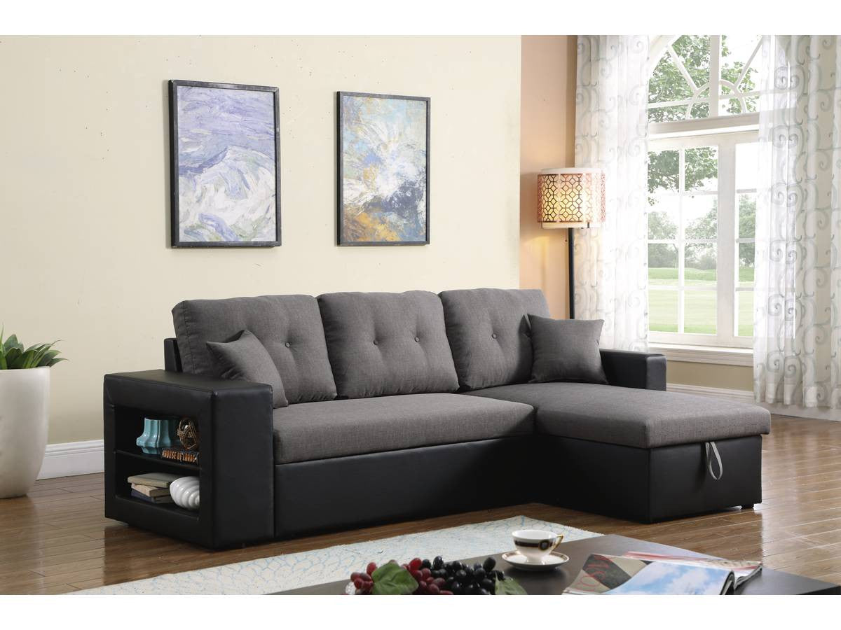 Divano ad angolo trasformabile / reversibile "Axel" - 3 posti - Nero / Grigio