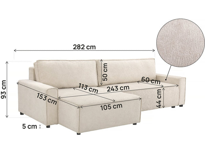 Divano letto angolare in tessuto testurizzato "Montaigne" - 4 posti - Beige
