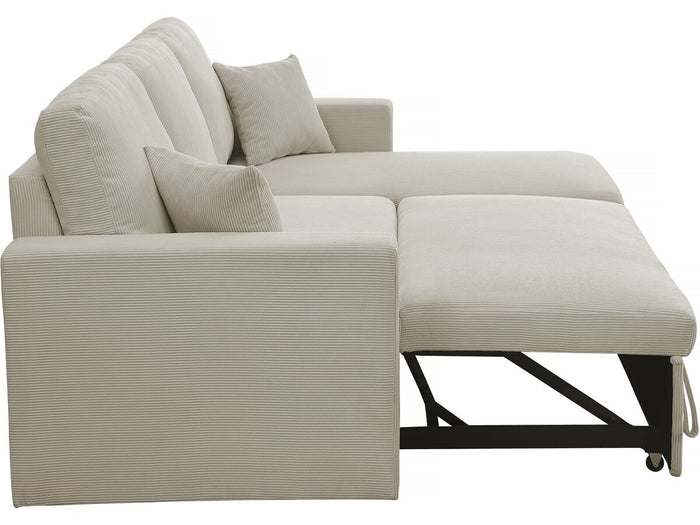 Divano letto angolare in velluto a coste "Alain" - 3 posti - Beige