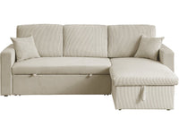 Divano letto angolare in velluto a coste "Alain" - 3 posti - Beige