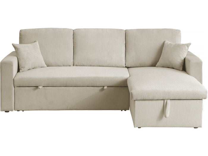 Divano letto angolare in velluto a coste "Alain" - 3 posti - Beige