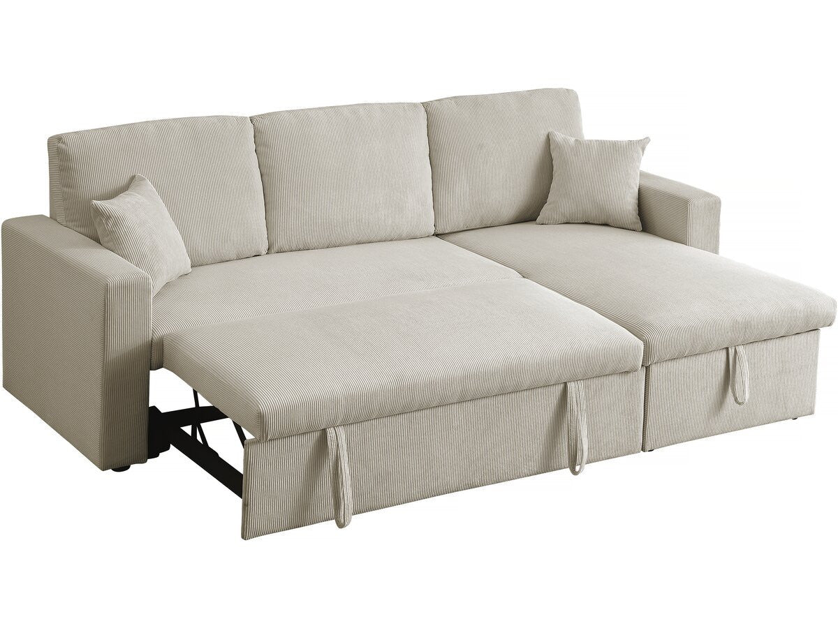 Divano letto angolare in velluto a coste "Alain" - 3 posti - Beige