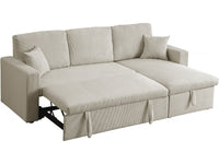 Divano letto angolare in velluto a coste "Alain" - 3 posti - Beige