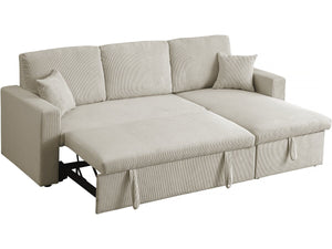 Divano letto angolare in velluto a coste "Alain" - 3 posti - Beige