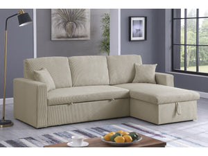 Divano letto angolare in velluto a coste "Alain" - 3 posti - Beige